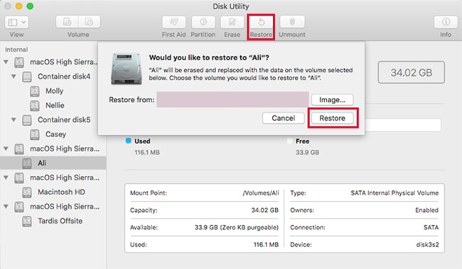 disk utility restore