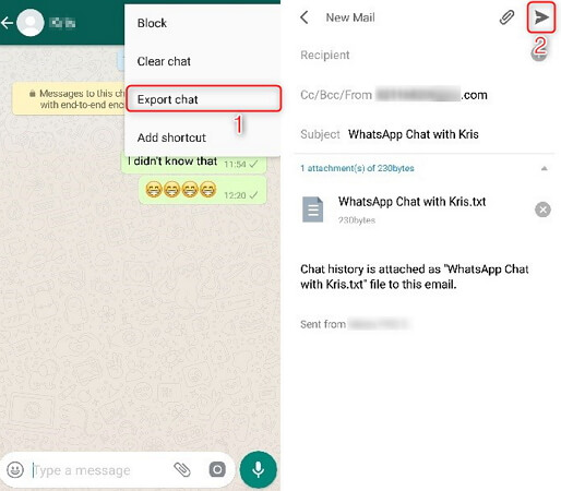 transfer whatsapp messages from android to android through email