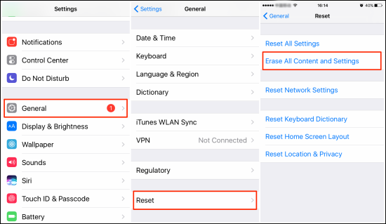 erase al content and settings