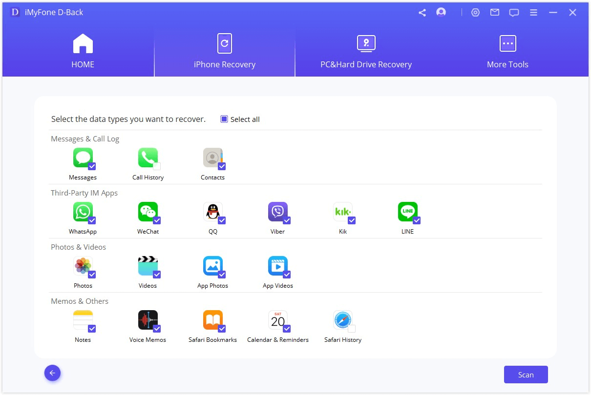 iMyFone D Back for iOS scanning