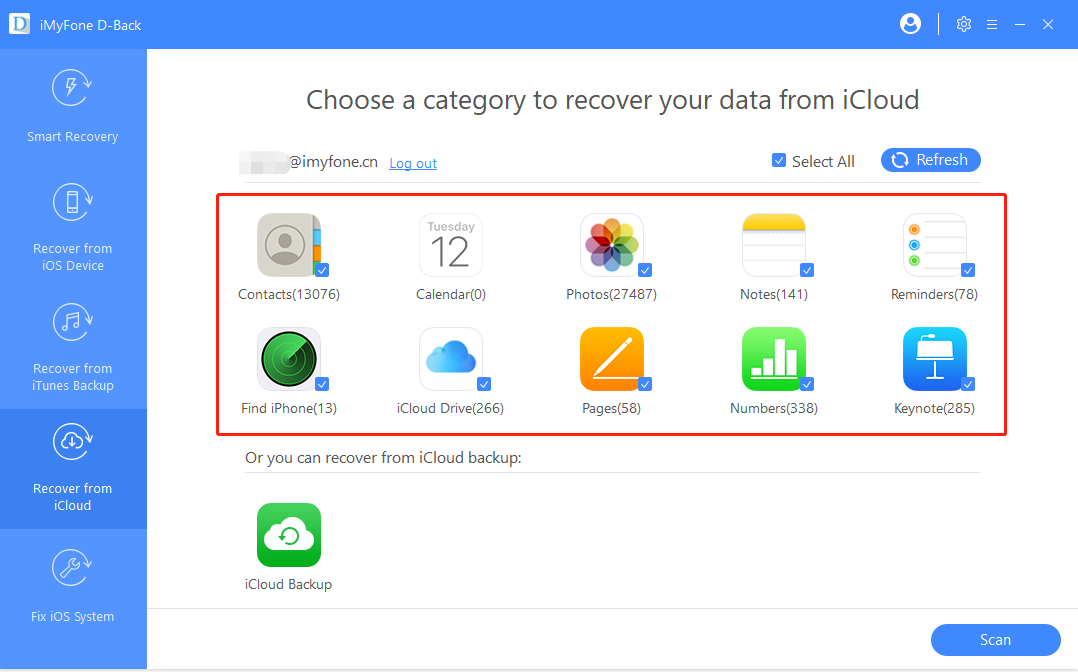 Select one icloud backup