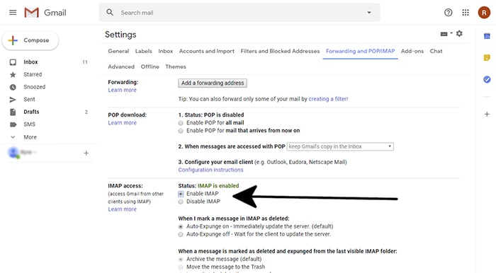enable imap settings in gmail