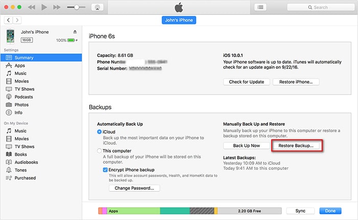 itunes backup restore