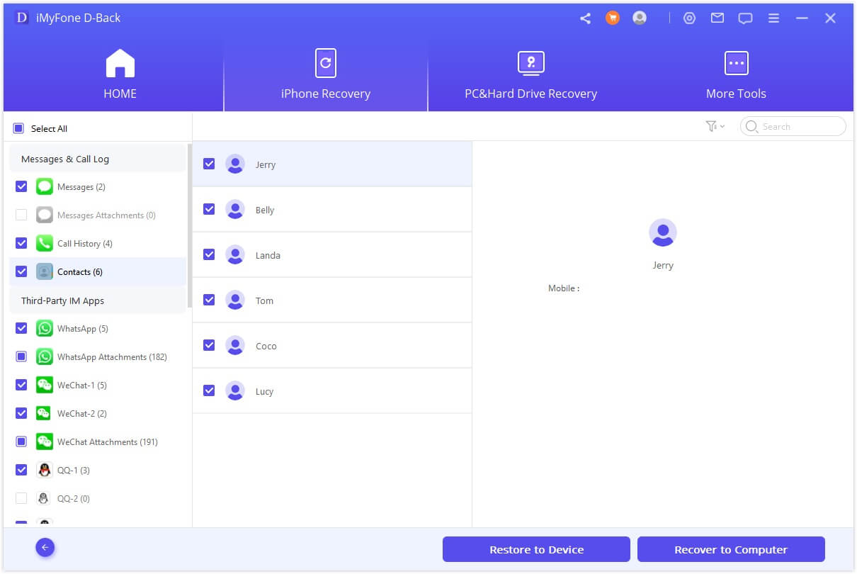 iMyFone D-Back choose recovery option