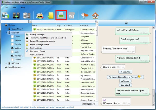 backuptrans print all whatsapp messages from android