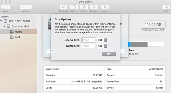 use disk utility to create a volume