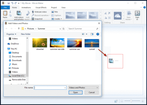 add pictures and videos to movie maker