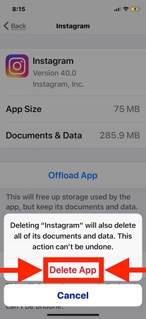 clear instagram cache by deleting app