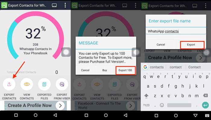 export whatsapp contacts on android