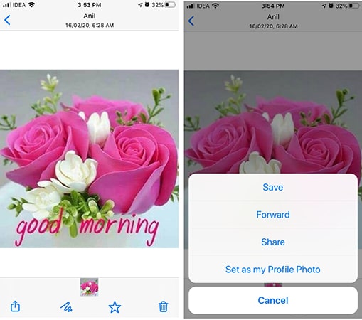 select whatsapp photo to send to email on iphone