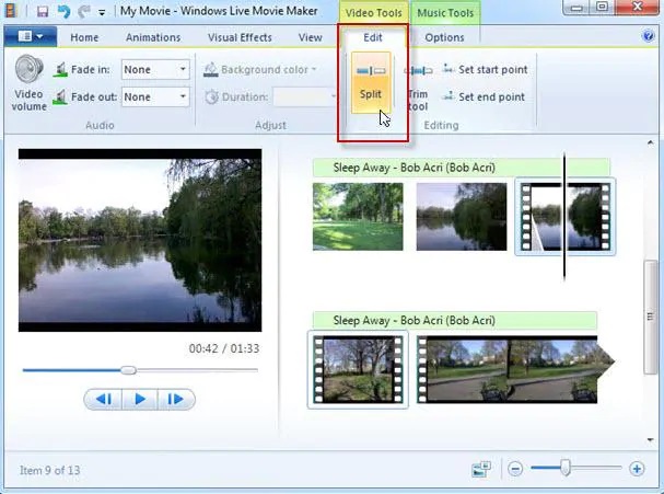 windows live movie maker split