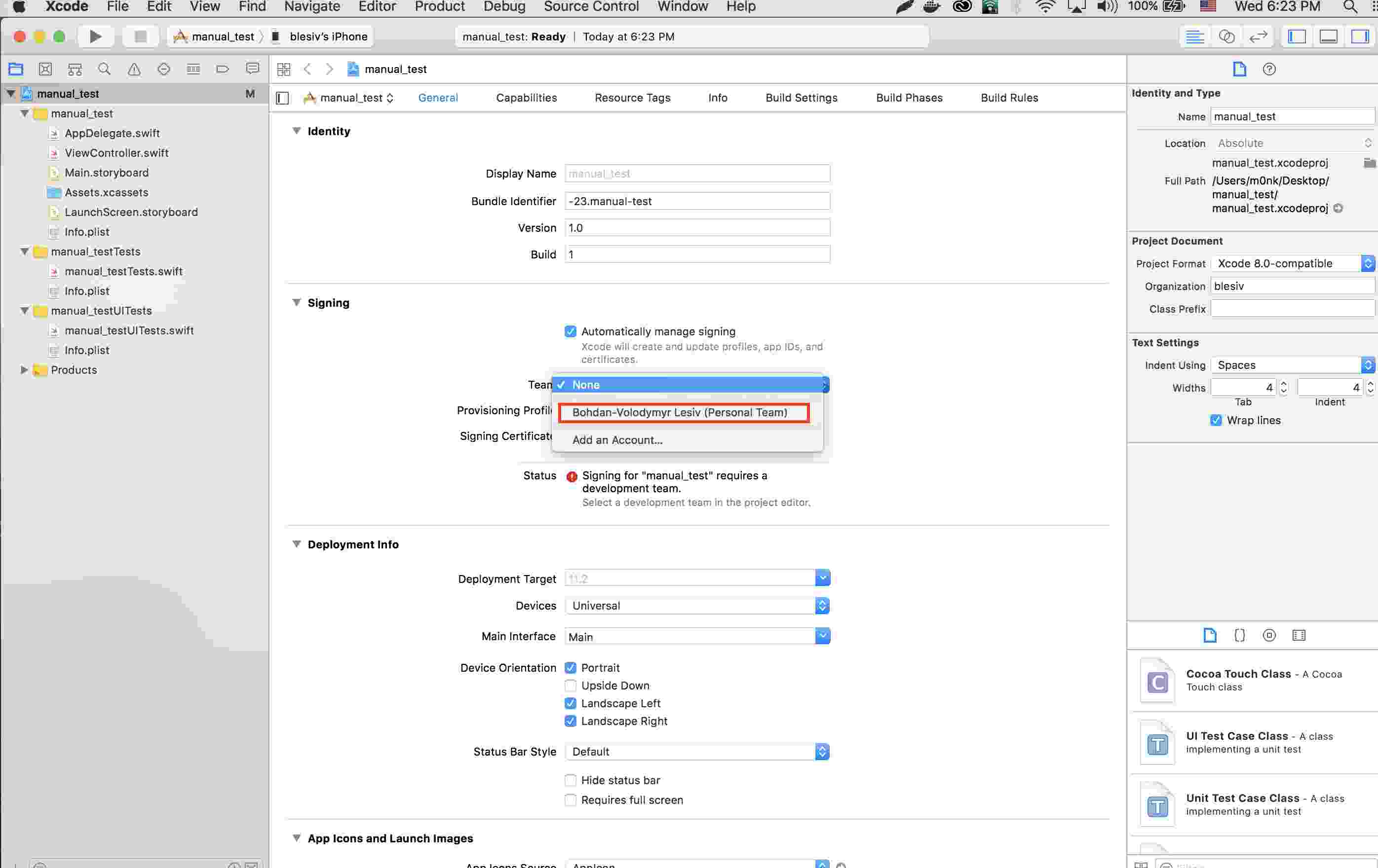 setting in xcode for faking location on iphone