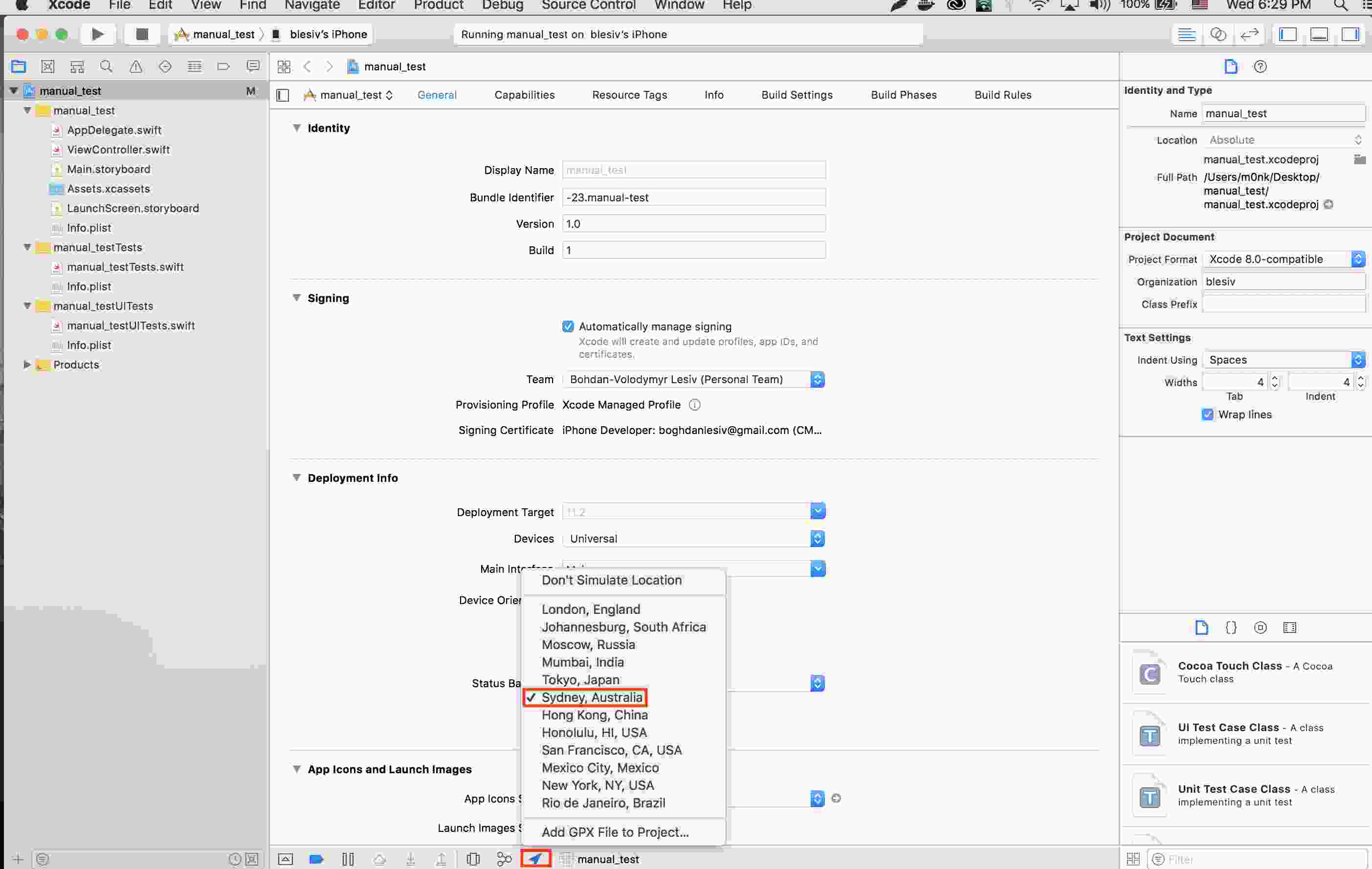 fake iphone location by xcode