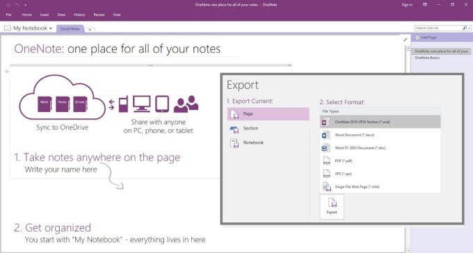 exporting onenote for mac notebook