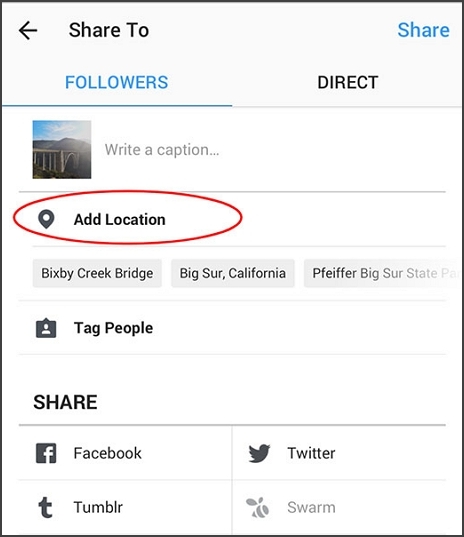 add location on Instagram