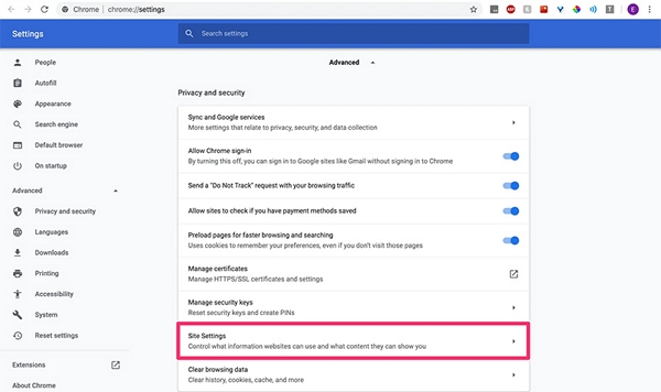 select site settings