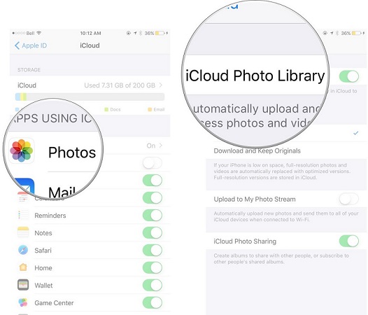 disable iCloud photo library