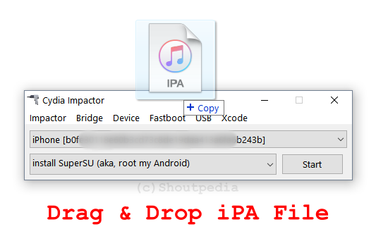 Drag and drop the IPA into Cydia Impactor