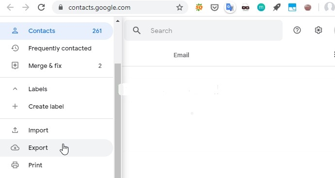 export contacts through Google Account