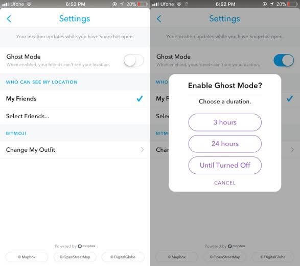 enable ghost mode to fake snapchat location
