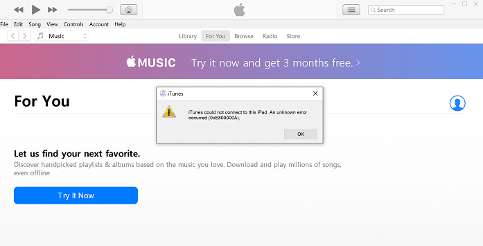 iTunes error 0xe80000a