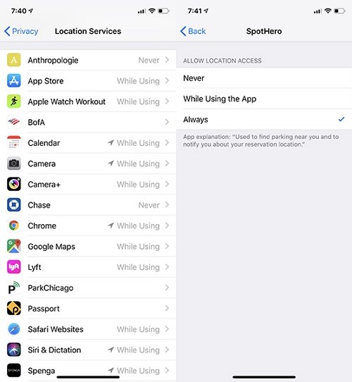 location services iphone settings