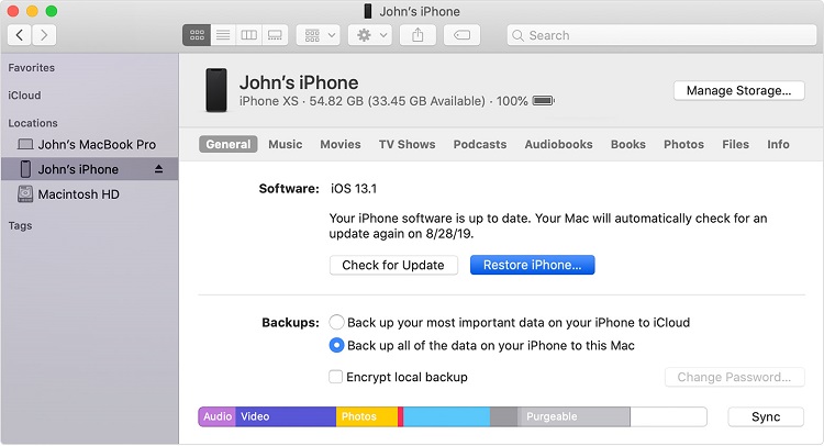 restore iphone by itunes step 1
