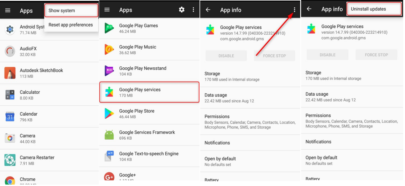 Uninstall Google Play Services Updates