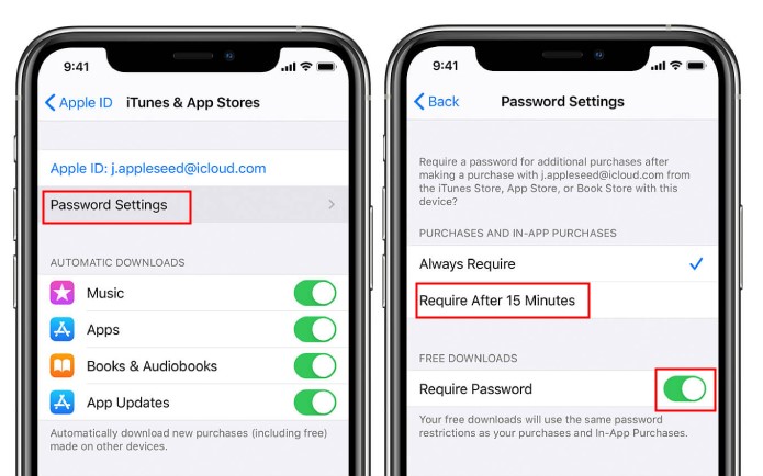 iTunes & App Store Password Settings