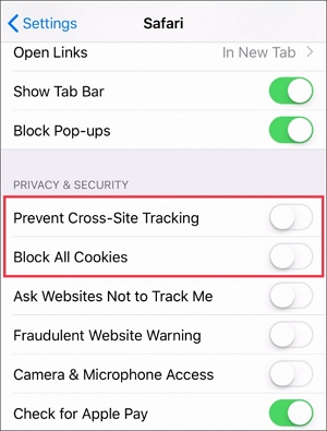 block third-party cookies in safari on iOS