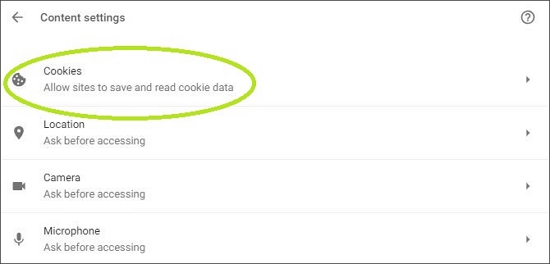 select cookies option on google chrome