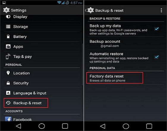 factory reset android device