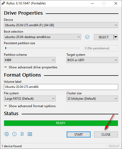  Terminer la création de l'USB en direct