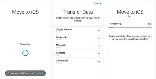 transfer contacts via Move to iOS