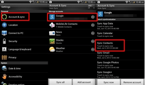 sync contacts via google account1