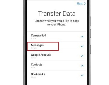 transfer messages via move to ios