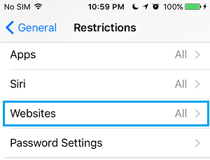 website restrictions option safari iphone