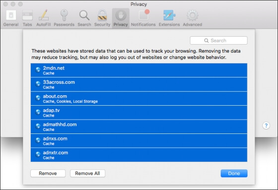 remove website data on Mac