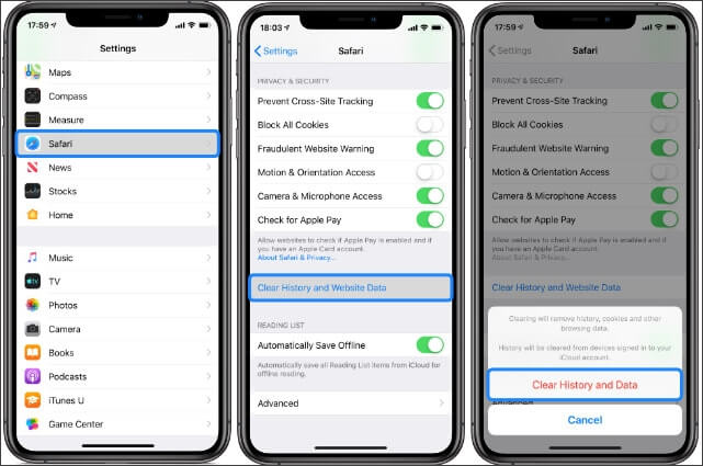 clear history and data on your iPhone