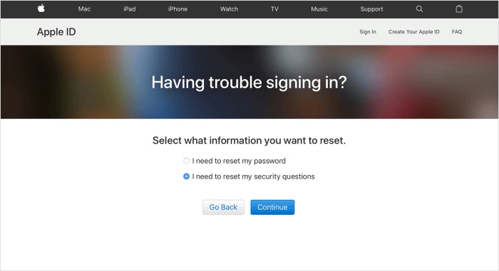 forget apple ID reset security question