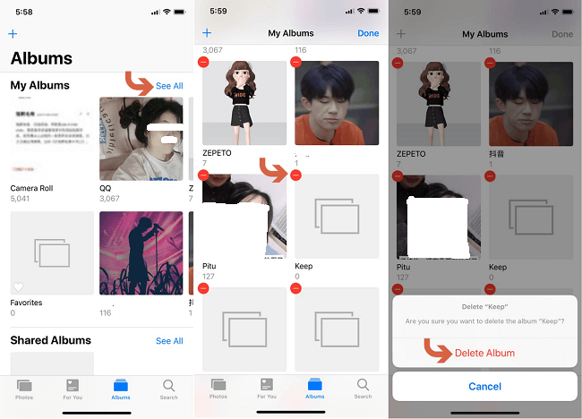 delete albums from iphone