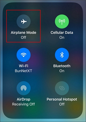 turn on Airplane Mode on control center