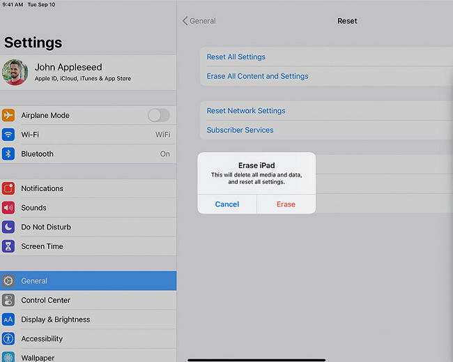 ipad air 2 factory reset on settings