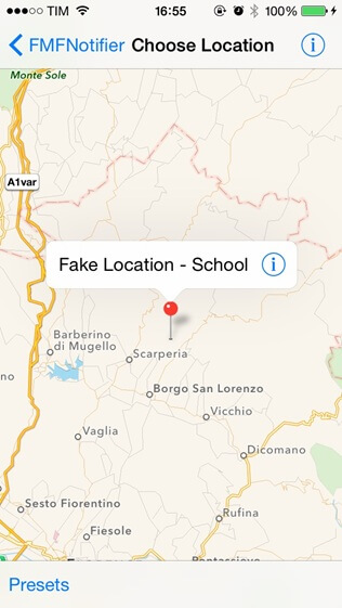 choose the location in FMFNotifier to fake find my iphone location