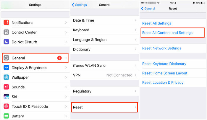 erase content and setting from iPhone