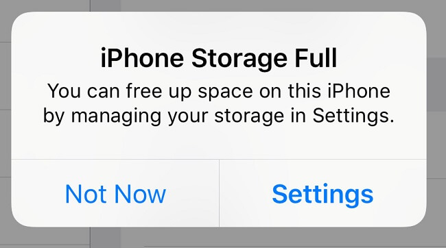 iphone storage full notification