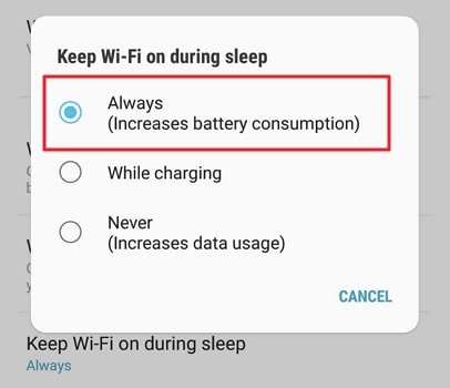 keep wifi on during sleep