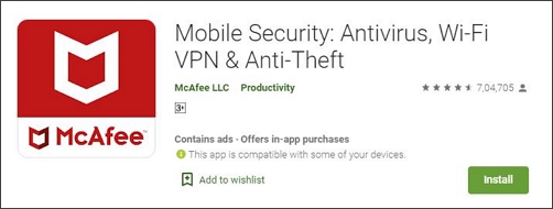 McAfee Mobile Security spyware removal app for android