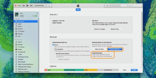 restore ipad from itunes backup