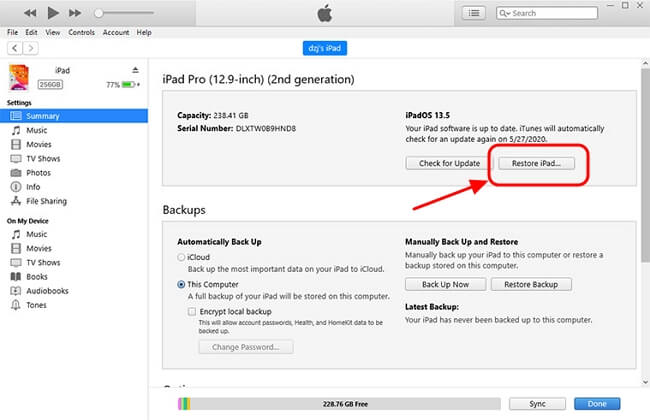 use itunes to fix how to change apple id on ipad without passcode